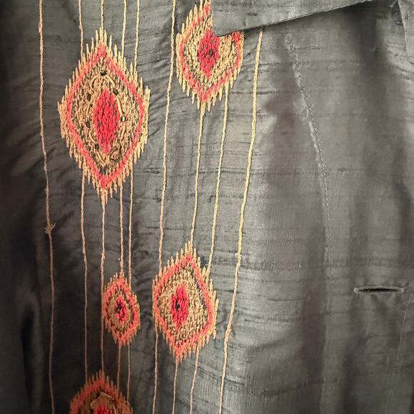 Chico's Design jacket 100% silk embroidered red diamond patterns Size L - Picture 5 of 12
